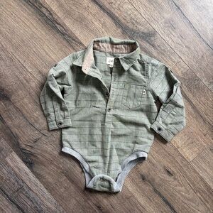 Long-Sleeve Olive Green Button-Up One-Piece for Kids
